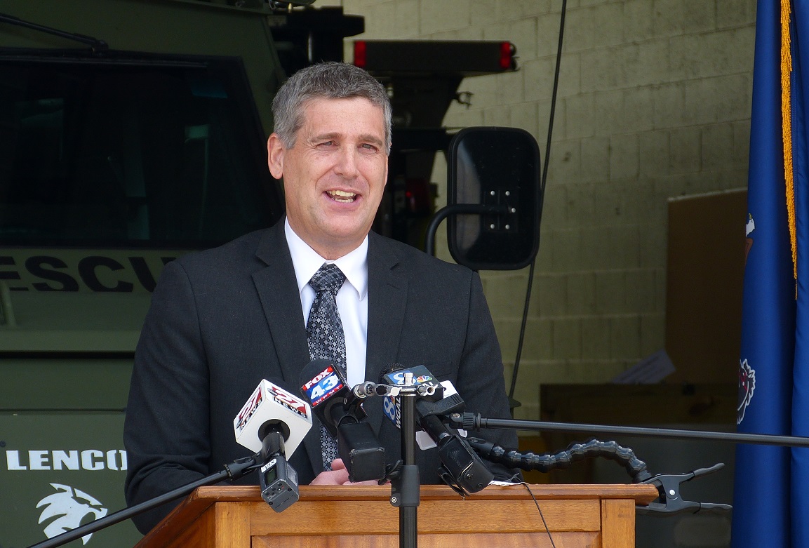 Denver Borough Mayor Rod Redcay speaks at a news conference at the Lancaster County Public Safety Training Center on Thursday, May 21, 2020. (Photo: Tim Stuhldreher)