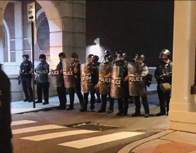 Police block the entrance to North Market Street next to the Lancaster City Police Station early Tuesday, June 2, 2020. (Source: TCP | The Cultured Professional) 