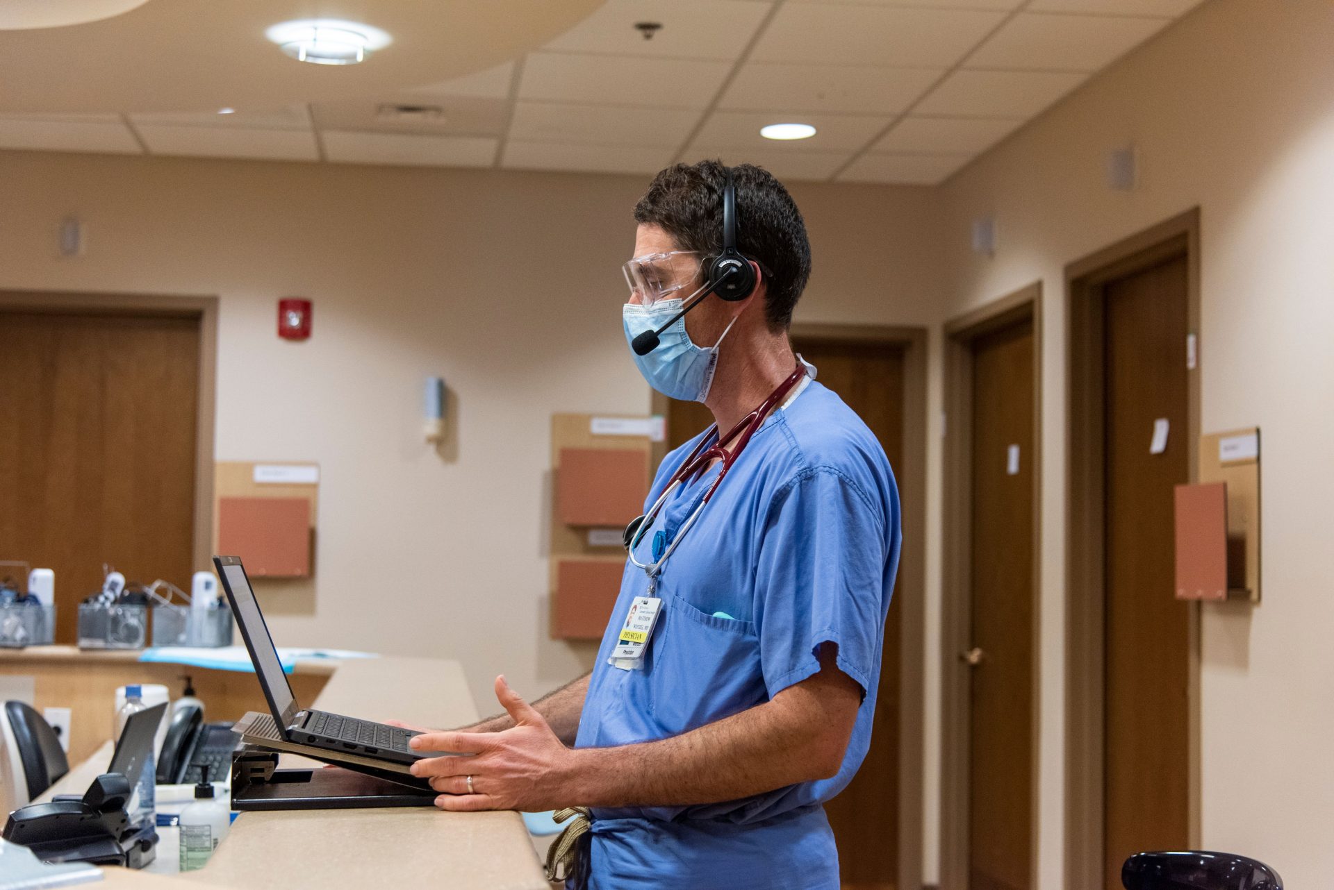 Dr. Matthew Weitzel of Lancaster Health Center uses telemedicine equipment funded through a Lancaster Cares grant. (Photo: Fosterjfoster Productions)