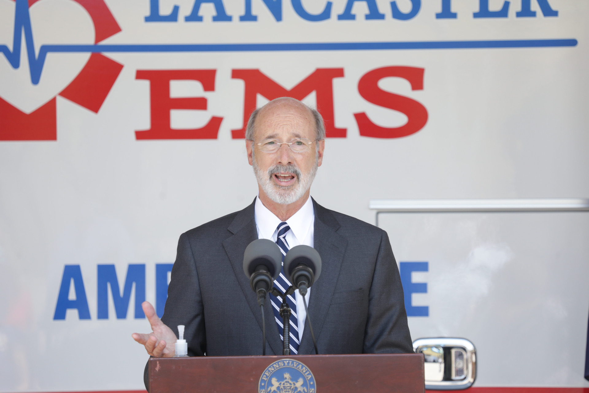 Gov. Tom Wolf speaks at the Millersville branch of Lancaster EMS on Thursday, July 30, 2020. (Source: Office of the Governor)