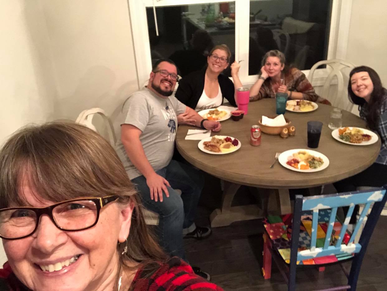 The Hutsell family's 2019 Thanksgiving dinner. From left, Heather's mother, Nancy, brother-in-law James, sister Sarah, Heather and sister Laura. (Source: Provided)