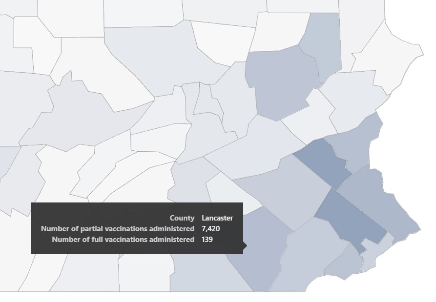 As of Friday, Jan. 8, 7,559 Covid-19 vaccine doses had been given in Lancaster County, according to Pennsylvania's Covid-19 dashboard.