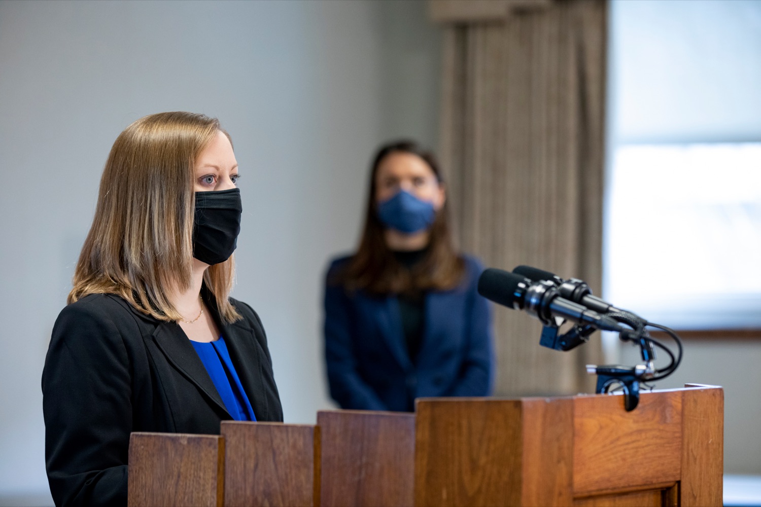 Dr. Leigh Ann DeShong, medical director for Masonic Village in Elizabethtown, speaks during a press conference on Monday, March 29, 2021.