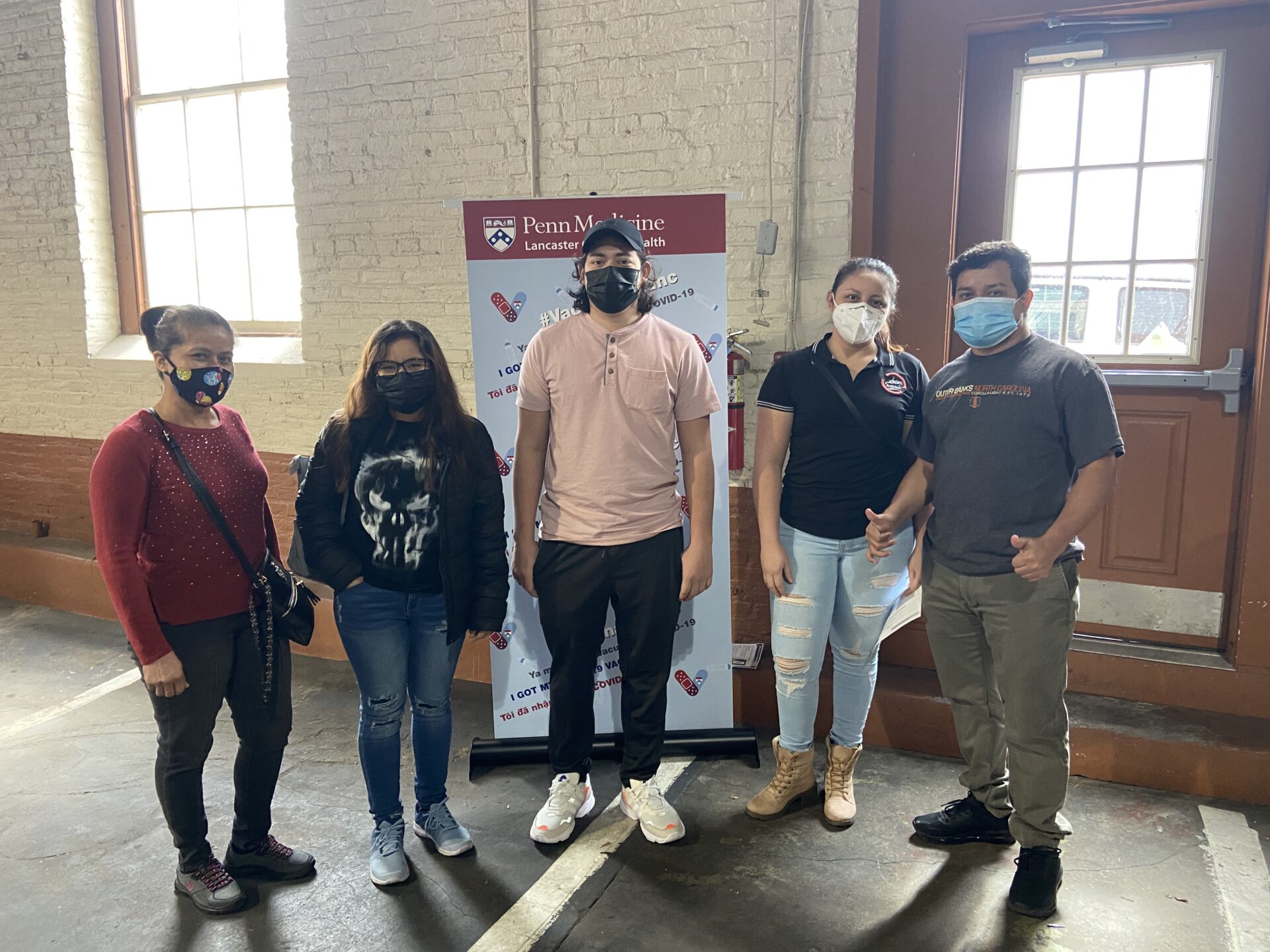 Members of the Gonzalez family, who hail from El Salvador, at Church World Service's Covid-19 vaccine clinic. From left: Maria Ventura Gonzalez; Leidy Gonzalez Ventura, Elmer Salmeron Martinez, Elsy Maradiaga de Gonzalez and Gerber Gonzalez Ventura. (Source: Provided) 