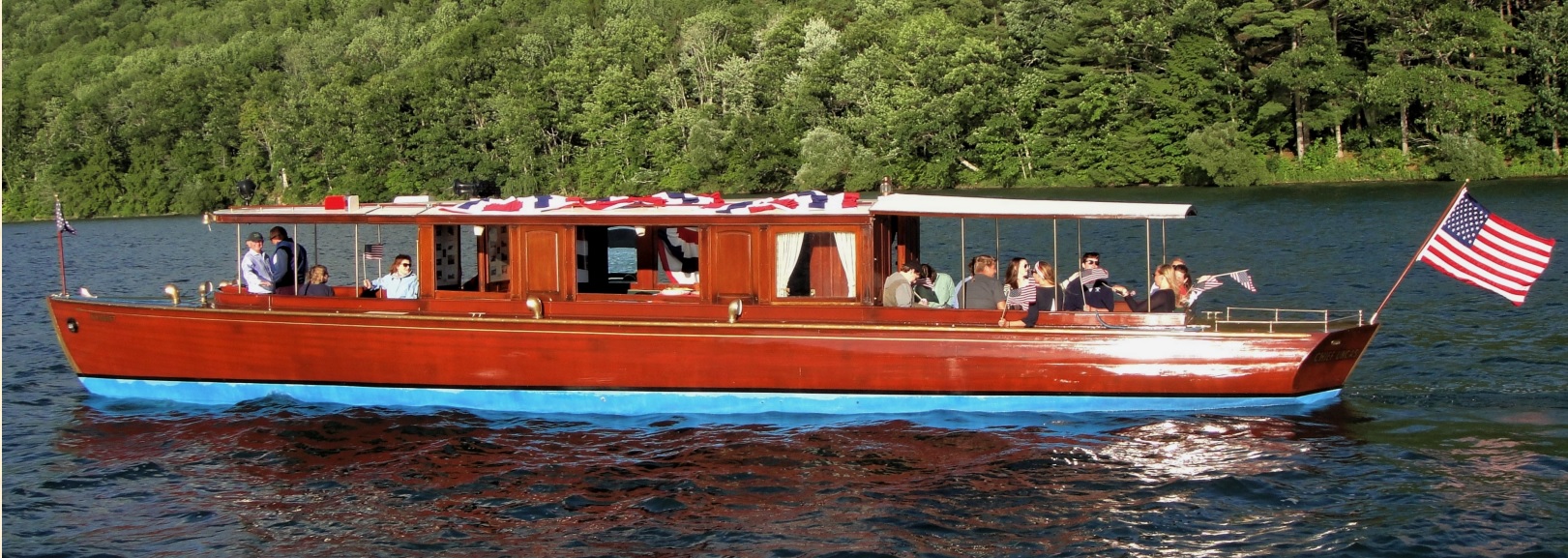 The Chief Uncas motor yacht cruises on Ostego Lake in New York in this undated photo. (Source: Susquehanna National Heritage Area) 