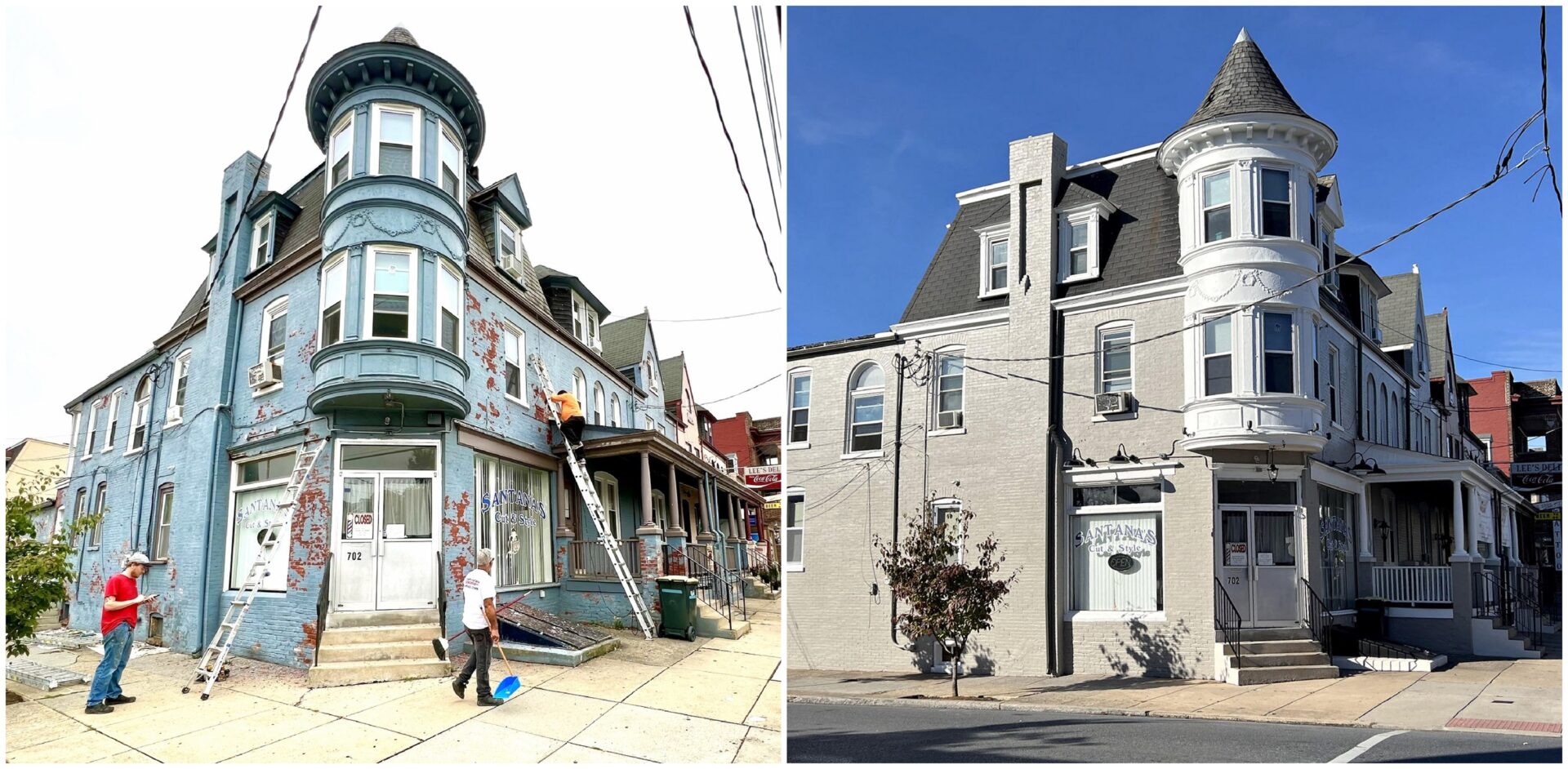 These before-and-after photos show a Lancaster City Alliance facade improvement project at the corner of Ruby Street and Columbia Avenue in Lancaster. (Source: Lancaster City Alliance) 