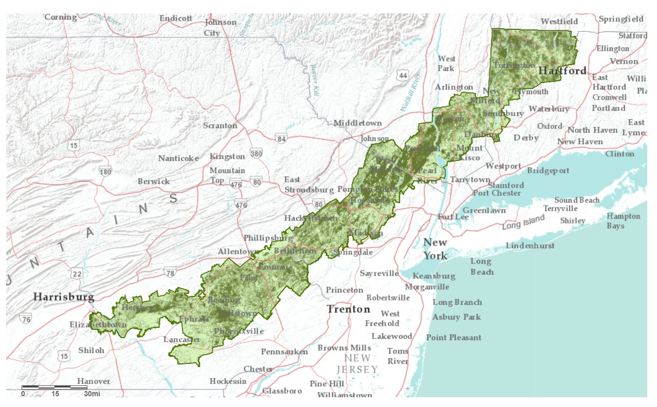 This map shows the federally designated HIghlands region of Connecticut, New York, New Jersey and Pennsylvania. (Source: U.S. Fish &amp; Wildlife Service)