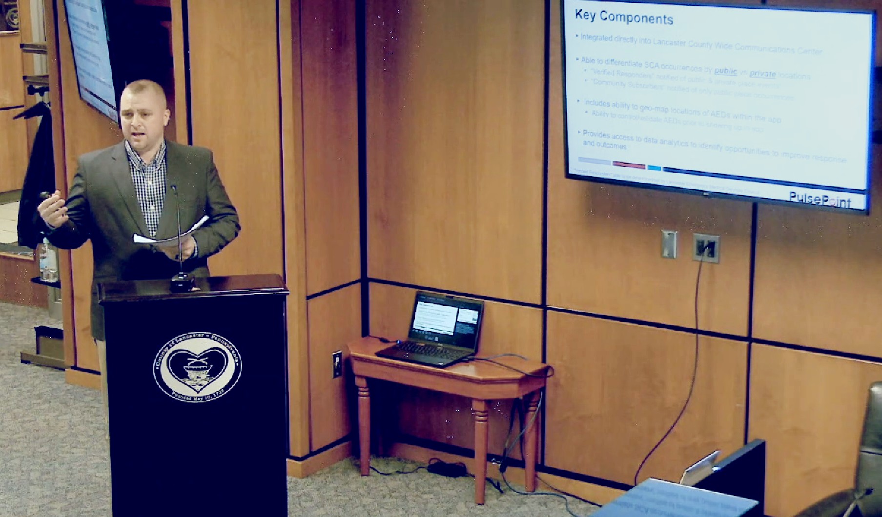 Darrell Fisher, president of Lancaster EMS Council, makes a presentation about PulsePoint to the Lancaster County commissioners on Wednesday, Feb. 2, 2022. (Source: lancastercopa.civicclerk.com) 