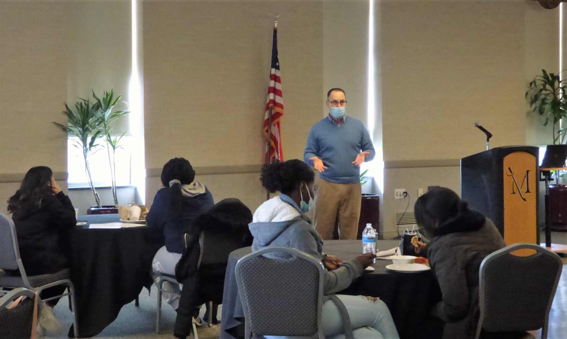 David Henriques, coordinator of Millersville University's exploratory program, talks to McCaskey High School students during the "Promising Scholars" orientation event on Friday, Feb. 18, 2022. (Photo: Tim Stuhldreher) 