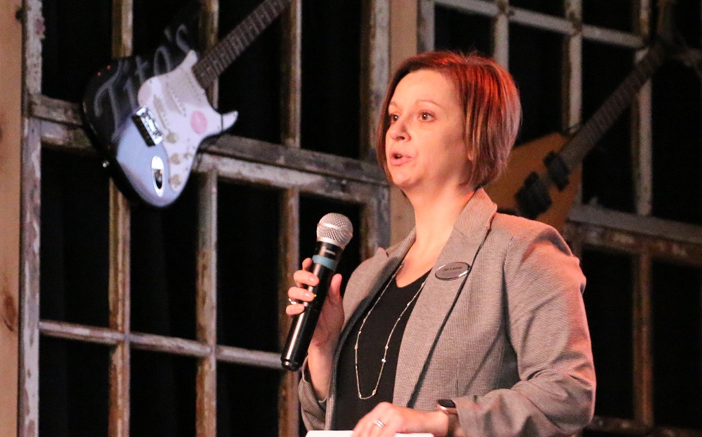 Women United board Chair Jen Lauver speaks at United Way of Lancaster County's "Level Up & Launch" event at Tellus360 on Thursday, March 10, 2022. (Photo: Olivia Smucker) 