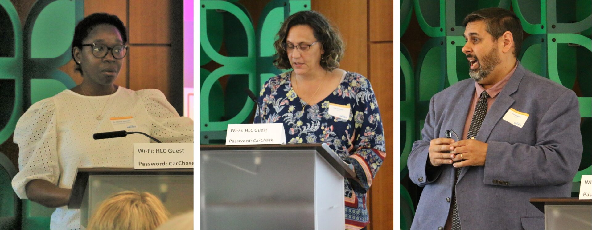 From left, Dr. Cherise Hamblin of Patients R Waiting; Deb St. Onge of YWCA Lancaster; and Todd Capitao of Tenfold make presentations at the Women United annual meeting at the  S. Dale High Leadership Center on Wednesday, May 25, 2022. (Photos: Olivia Smucker)