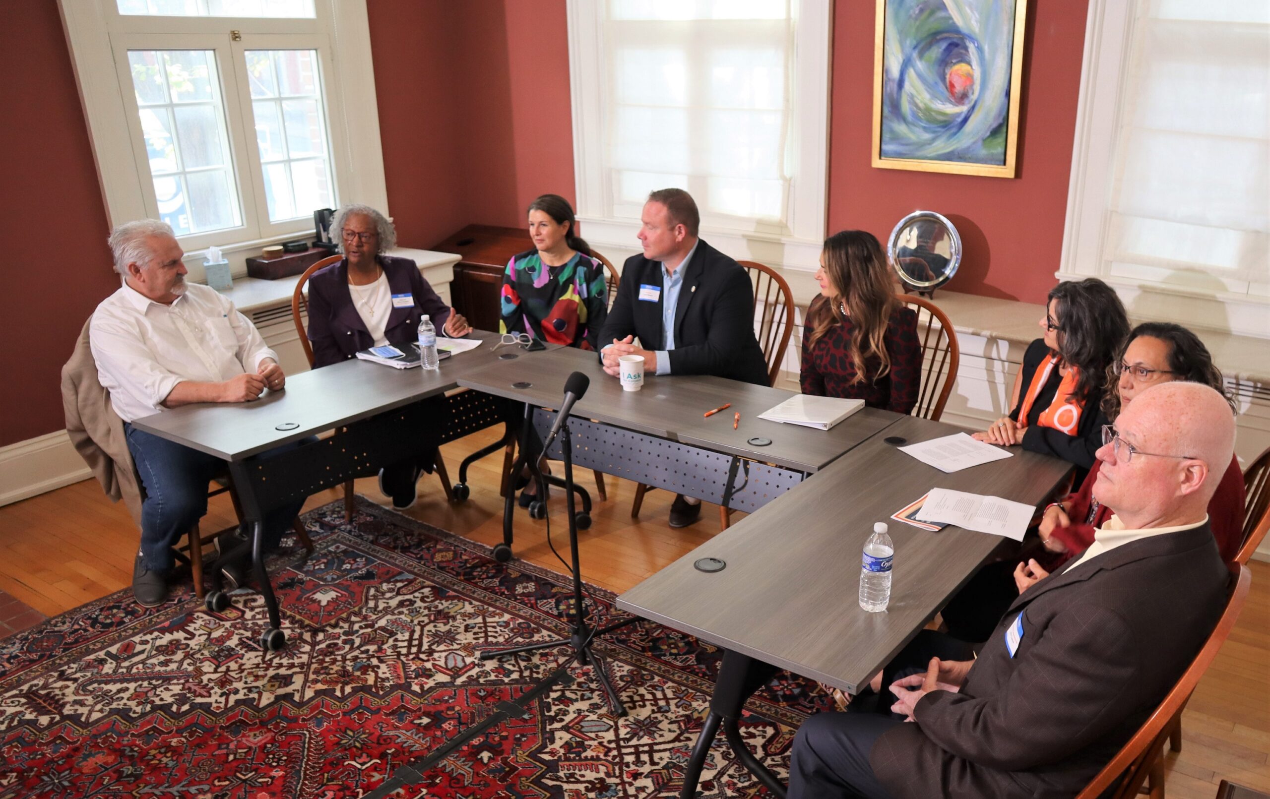 The roundtable discussion. From left: State Rep. Mike Sturla, YWCA Lancaster Board Chair Deborah Wilson Gadsden, Mayor Danene Sorace, state Sen. Scott Martin, Labor & Industry Secretary Jennifer Berrier, YWCA Lancaster CEO Stacie Blake, YWCA Lancaster New Choices Director Deb St. Onge and County Commissioner John Trescot. 