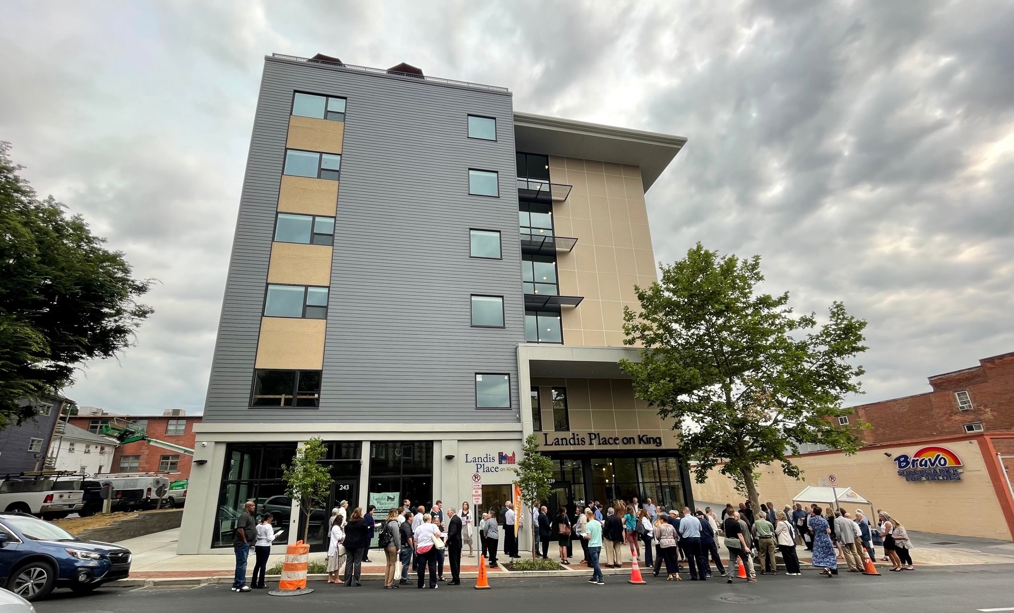 Guests gather for the ribbon cutting at Landis Place on King on Friday, June 16, 2023. (Photo: Kyle Gamble) 