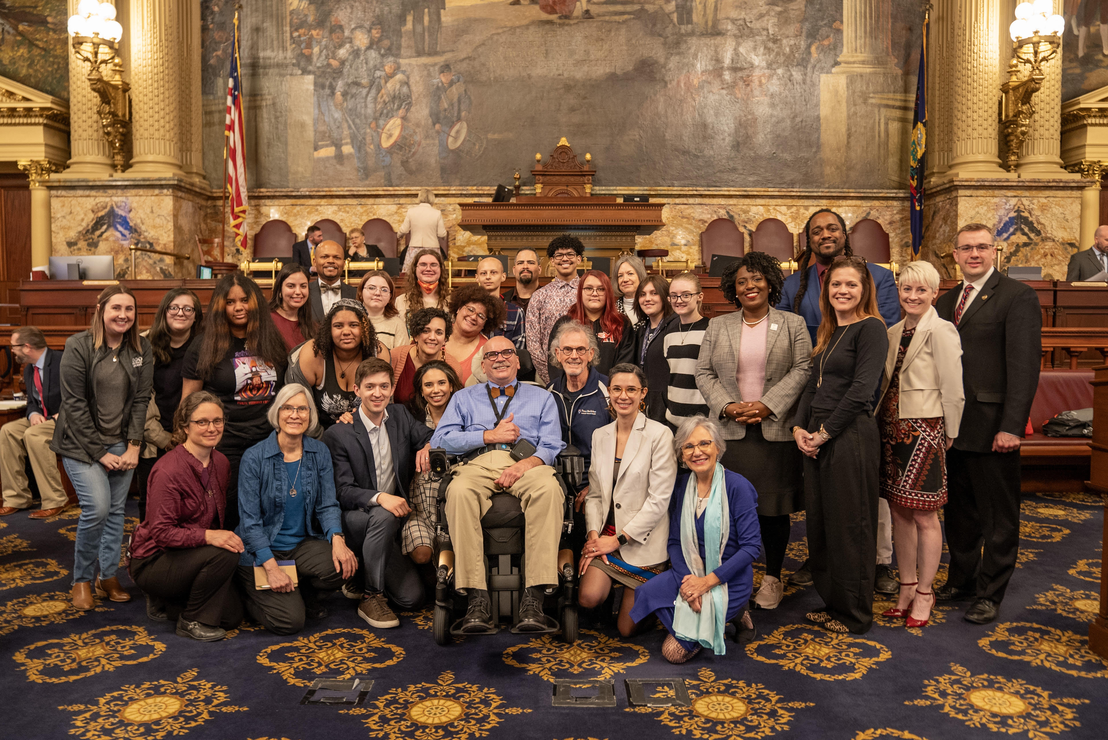 Frank group 2 Brother Frank Albrecht, center, is joined by family, friends, School District of Lancaster and state officials and members of the REACH student club at the state Capitol (Source: School District of Lancaster)