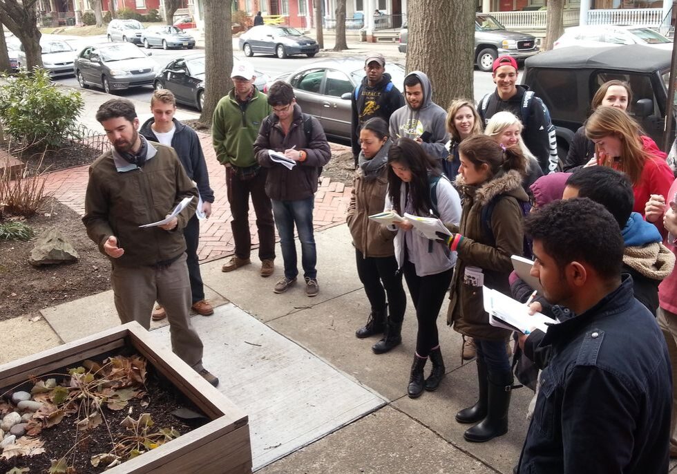 CSEwL - Green infra Franklin & Marshall College students participate in a survey of green infrastructure in Lancaster in this undated photo. (Source: Franklin & Marshall College)