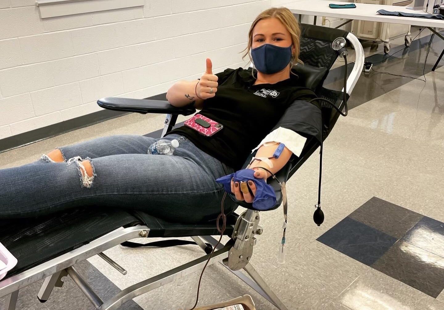 Maddie - blood donor United Way of Lancaster County Director of Communications Madeline Seiler donates blood at a drive at Lafayette Fire Co. during the Extraordinary Give on Friday, Nov. 19, 2021. (Source: Provided)