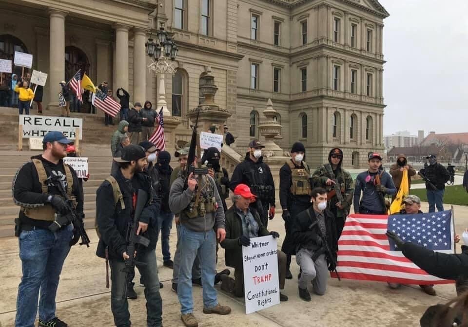 Michigan Operation Gridlock Armed protesters on the steps of Michigan's Capitol on Wednesday, April 15, 2020.