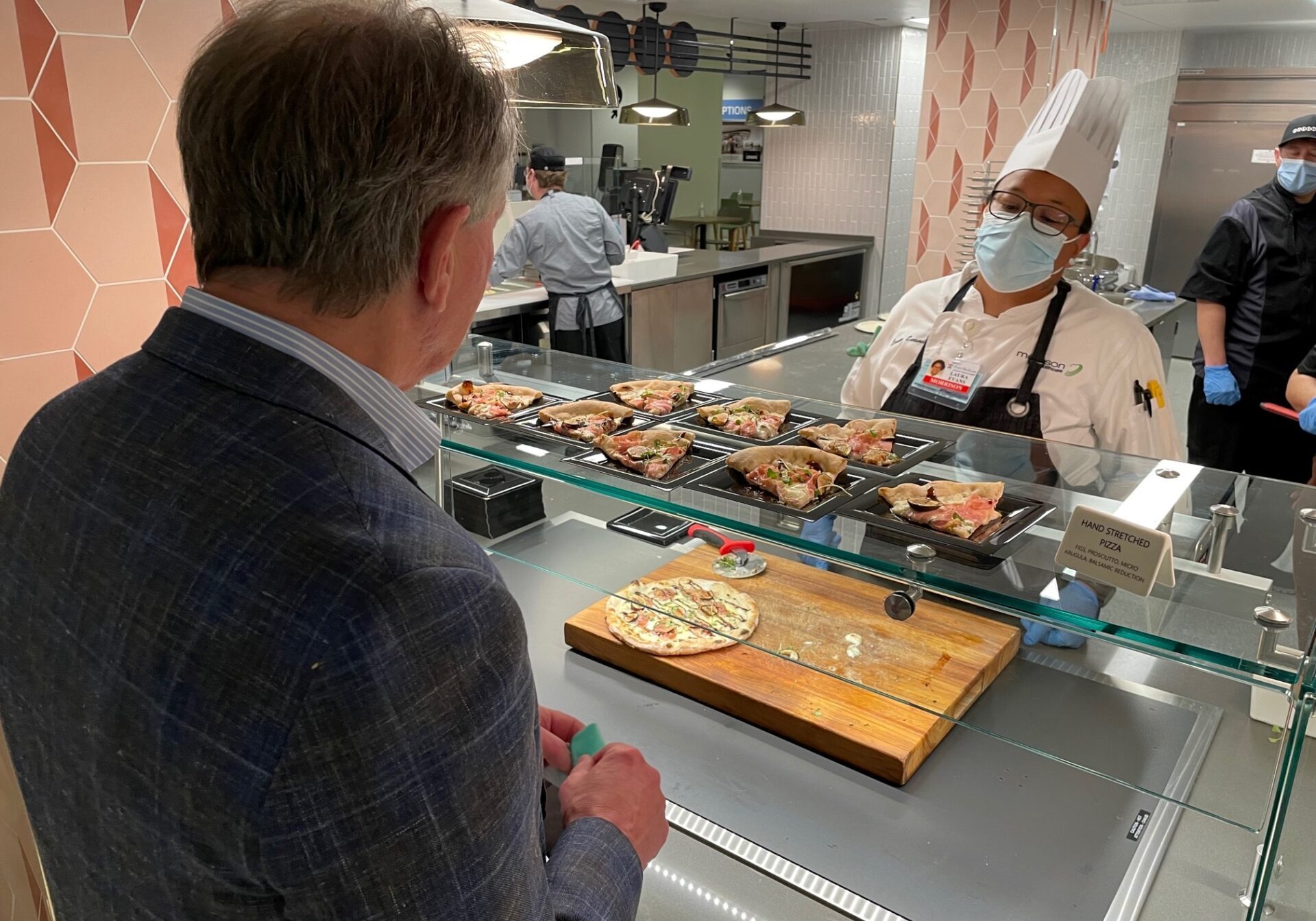 eatery 1 A customer is served at the Hearth & Co. stand at Central Table Eatery during its open house at Lancaster General Hospital on Thursday, May 5, 2022. (Photo: Kyle Gamble)